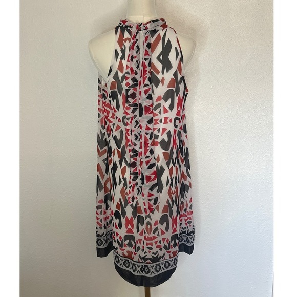 Abstract Print Halter Shift Neck Wrap Lined Dress M. Eva Mendes Sheer Size Small - Picture 4 of 7